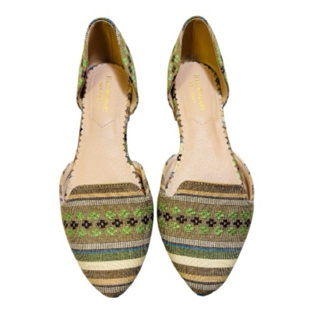 Isaac Mizrahi Green woven fabric cutout style slipper ballerina flats shoes 7.5